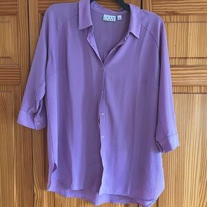 Joan Rivers button up top 3/4 sleeve purple blouse